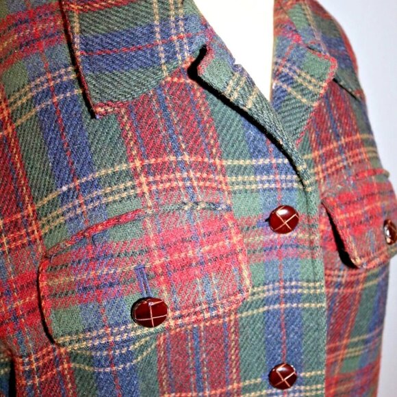 Vintage Women's Plaid Heavy Wool Coat Button Up Pladed Jacket Size 16 - Picture 3 of 15